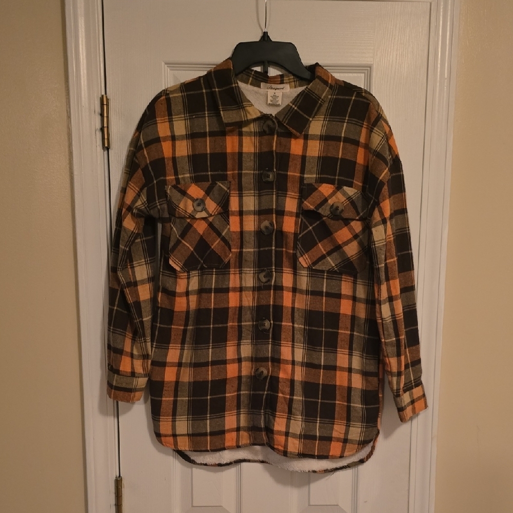 Plaid Button-Up Shirt in Brown and Orange